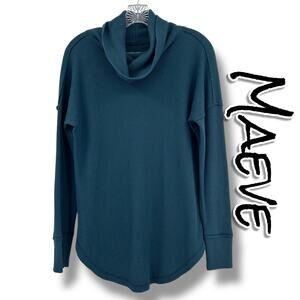 Anthropologie Maeve Ainsley Teal Waffle Knit Cowlneck Thermal Pullover Women XS